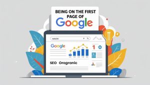 Bir arama motoru sonuç sayfası (SERP) ve üzerinde belirgin bir şekilde ilk sırada yer alan bir web sitesi başlığı, google arama motorlarında liderliği simgeliyor.