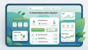 Bir tablet ekranında hotel odası seçimi ve rezervasyon formunun açık olduğu bir arayüz, kolay online rezervasyon deneyimini gösteriyor.