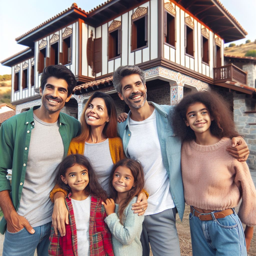 A happy family celebrating their move to a new home in Tokat