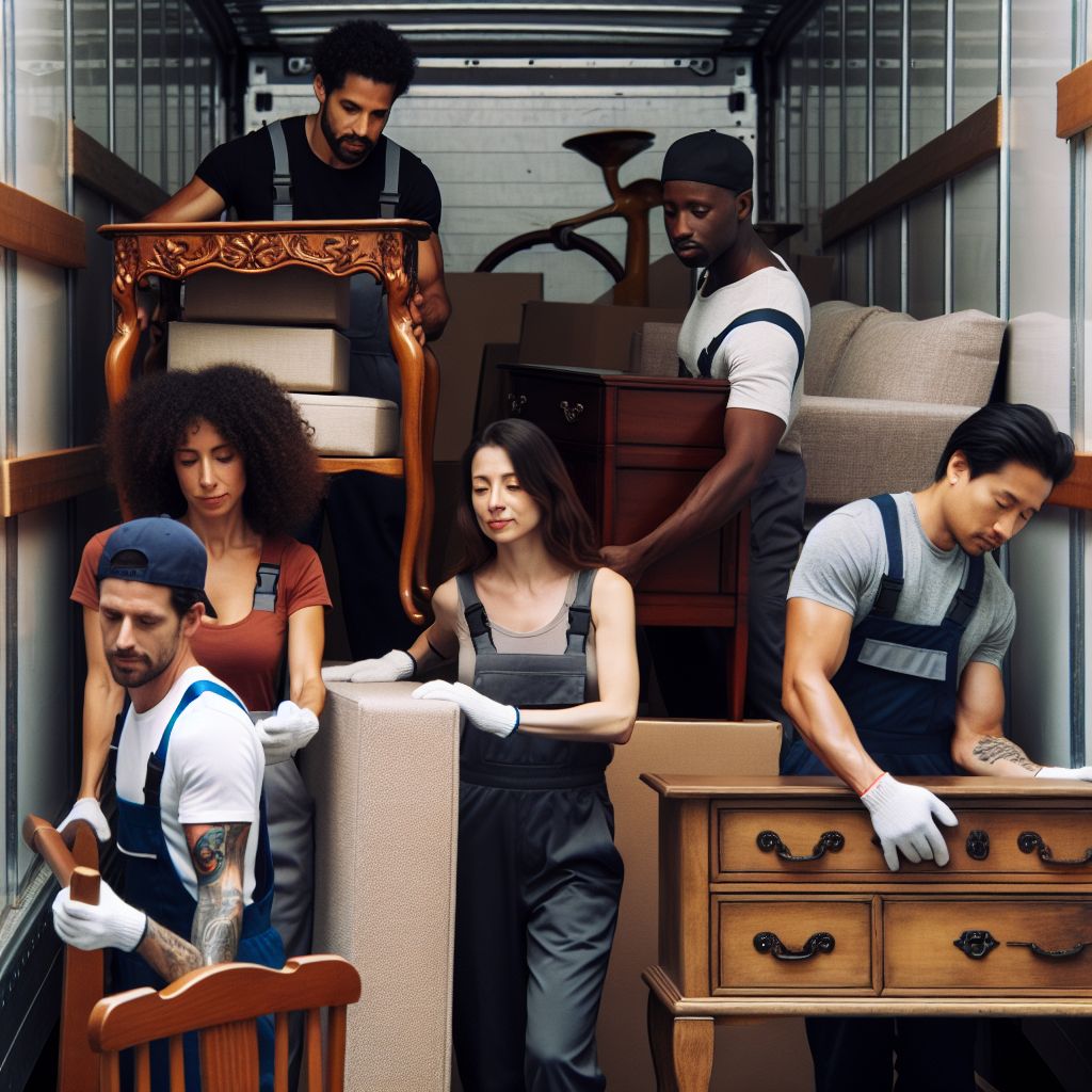 Sinop evden eve nakliyat service team packing furniture into a moving truck.